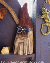 Sunglasses seemed to be a popular accessory for many of the wooden figures.