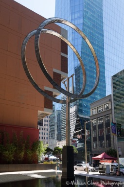 Public art - a slowly moving set of giant wheels.