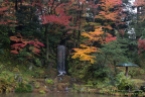A view near a tea house, with fall foliage in its glory.