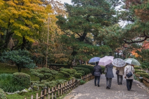 Even in the rain, garden-viewing is a popular pastime in Kanzawa.